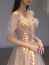 Unique Sweetheart Neck Tulle Sequin Long Prom Dress for Women